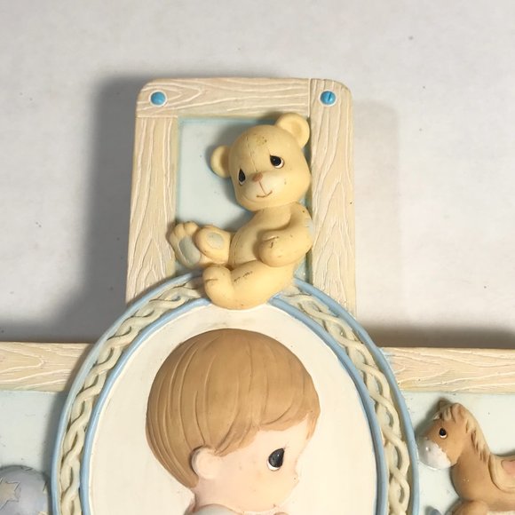 Vintage Baby Boy Cross Jesus Loves Me Precious Moments 8 x 5" Teddy Bear Blue - Picture 7 of 16